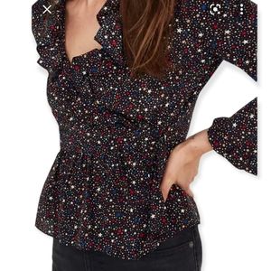 Madewell Ruffle Hem Wrap Top in Starry Night.